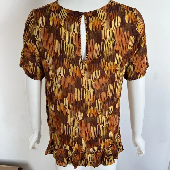 Maison Olga Women Tops Blouse Orange Yellow Cotton Short Sleeve Ruffle Hem Sz M - Picture 3 of 8